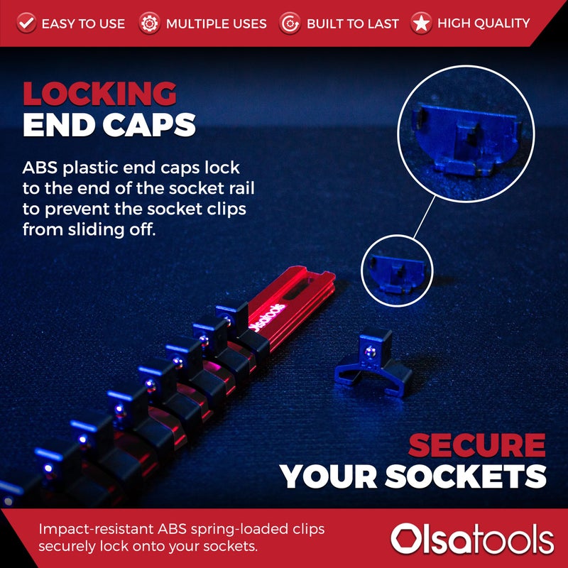 Olsa Tools 3/8-Inch Drive Aluminum Socket Organizer with Locking End Caps | Professional Quality Socket Holder (RED) - Image 4